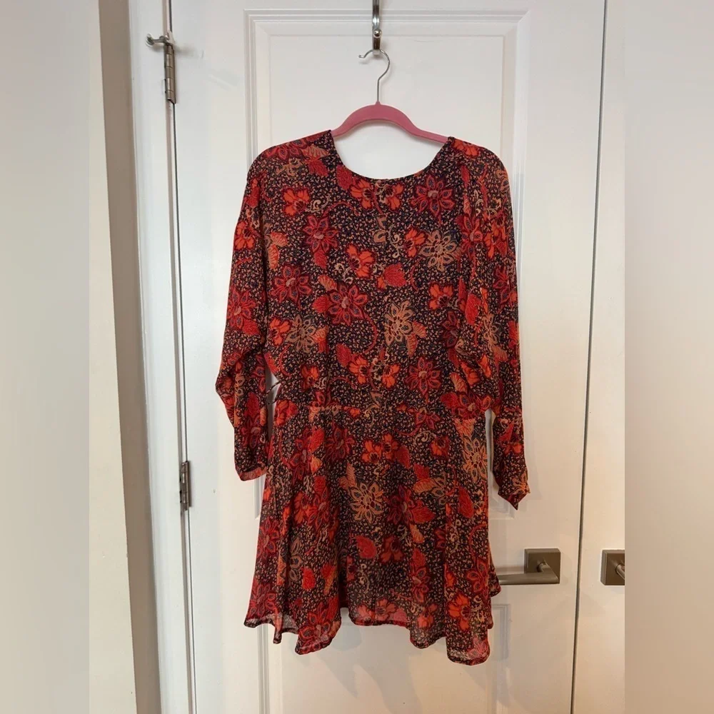 Free People Teegan Floral Bohemian Mini Wrap Dress